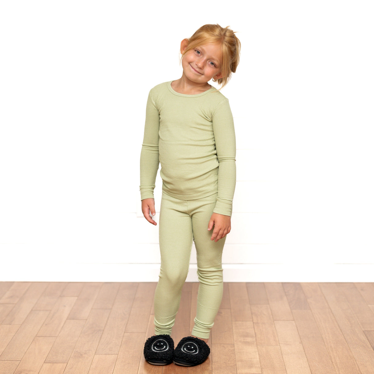 LONG SLEEVE 2 PIECE SETS- Pistachio Ribbed - HoneyBug 