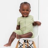 SHORTIE ZIP ROMPER - Pistachio Ribbed - HoneyBug 