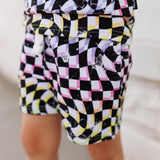 BAMBOO JOGGER SHORTS- Neon Dizzy Check - HoneyBug 