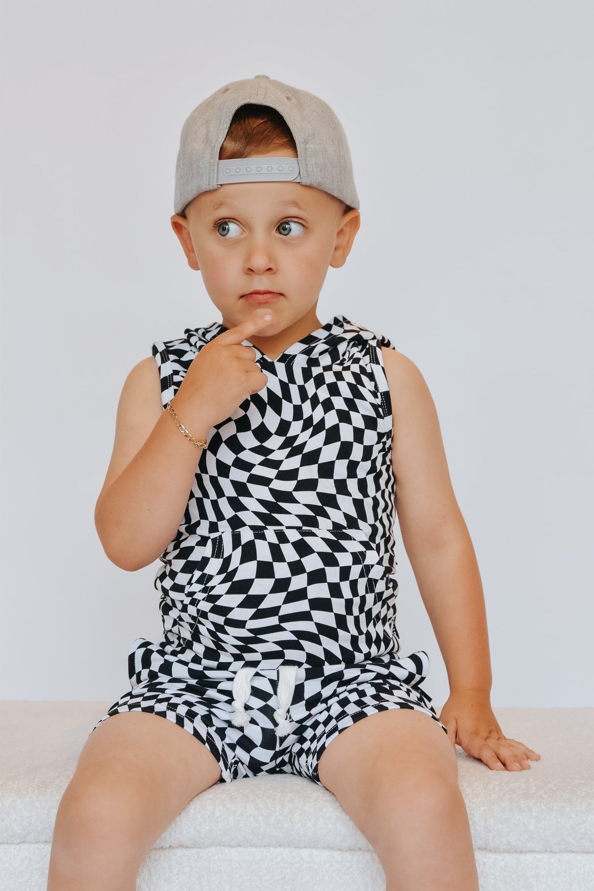 BAMBOO HOODIE TANK- Black Dizzy Check - HoneyBug 