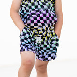 BAMBOO JOGGER SHORTS- Neon Dizzy Check - HoneyBug 