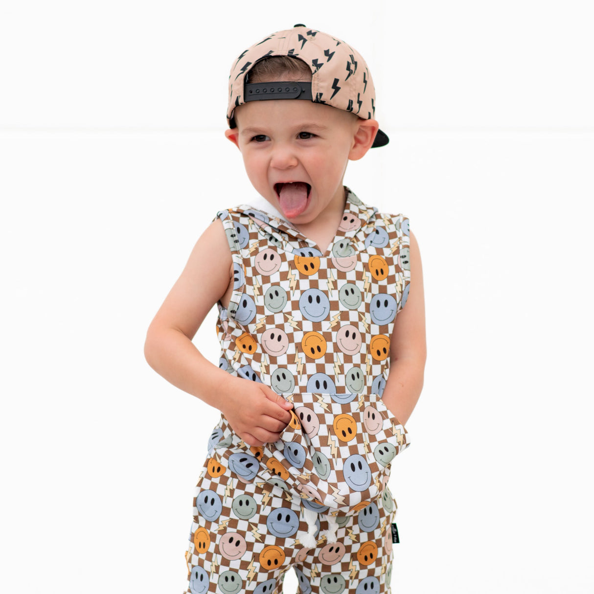 BAMBOO HOODIE TANK- Beige Happy Smiles - HoneyBug 