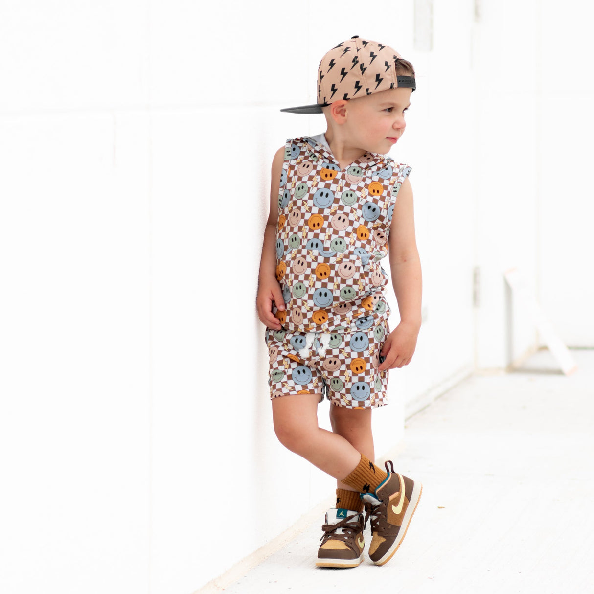 BAMBOO HOODIE TANK- Beige Happy Smiles - HoneyBug 