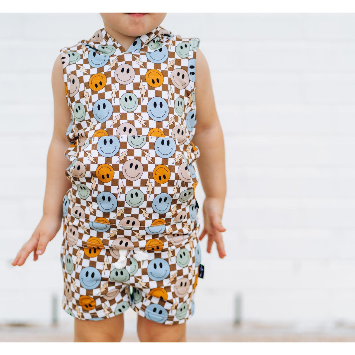 BAMBOO HOODIE TANK- Beige Happy Smiles - HoneyBug 