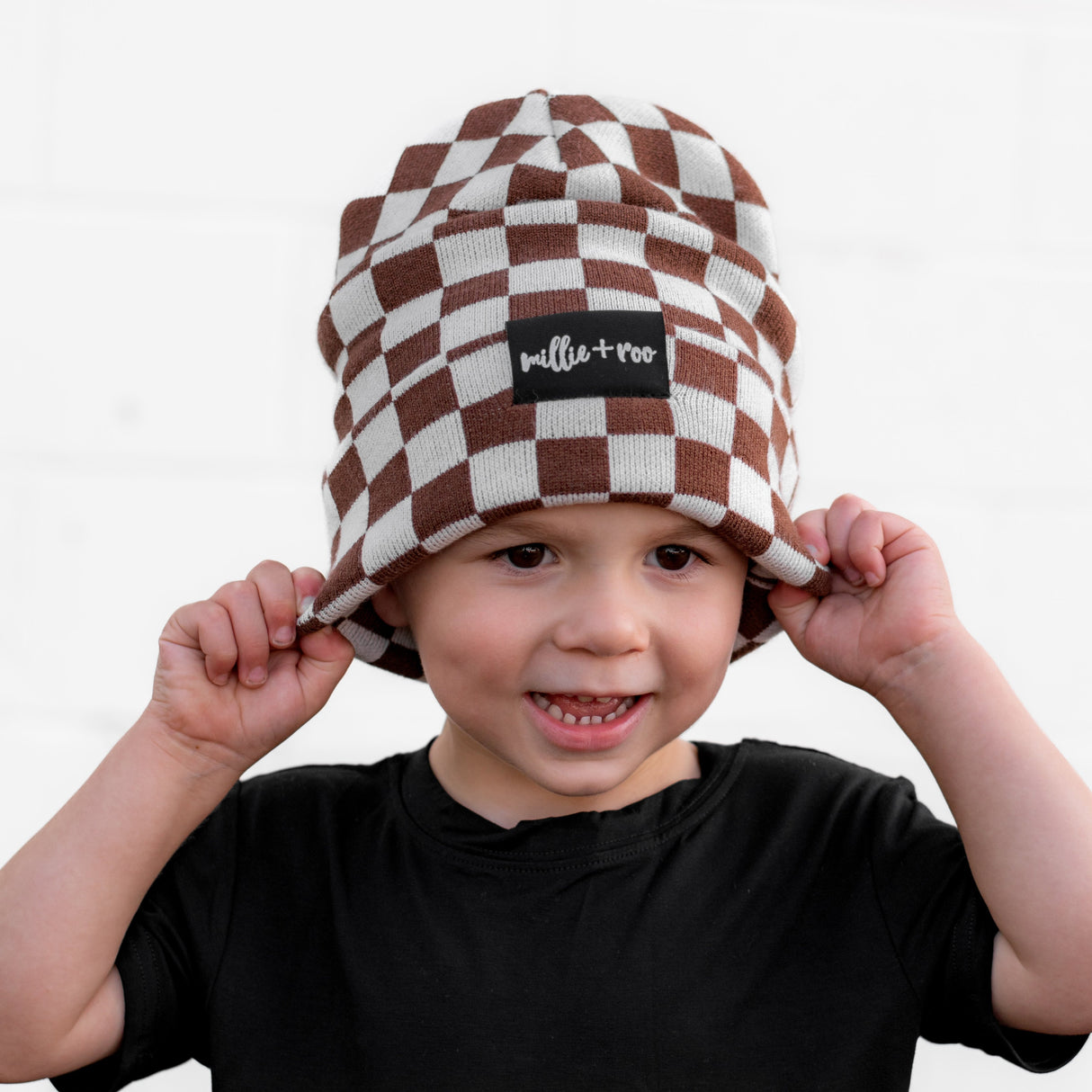 BAMBOO CUFF BEANIE- Sienna Check - HoneyBug 