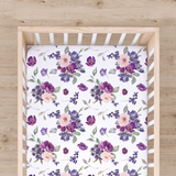 Fitted Crib Sheet - Purple & Blush Floral - HoneyBug 