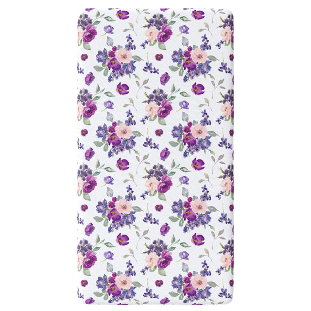 Fitted Crib Sheet - Purple & Blush Floral - HoneyBug 