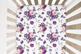 Fitted Crib Sheet - Purple & Blush Floral - HoneyBug 