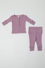 DELILAH || THERMAL BABY LONG SLEEVE HENLEY TOP AND BOTTOM SET