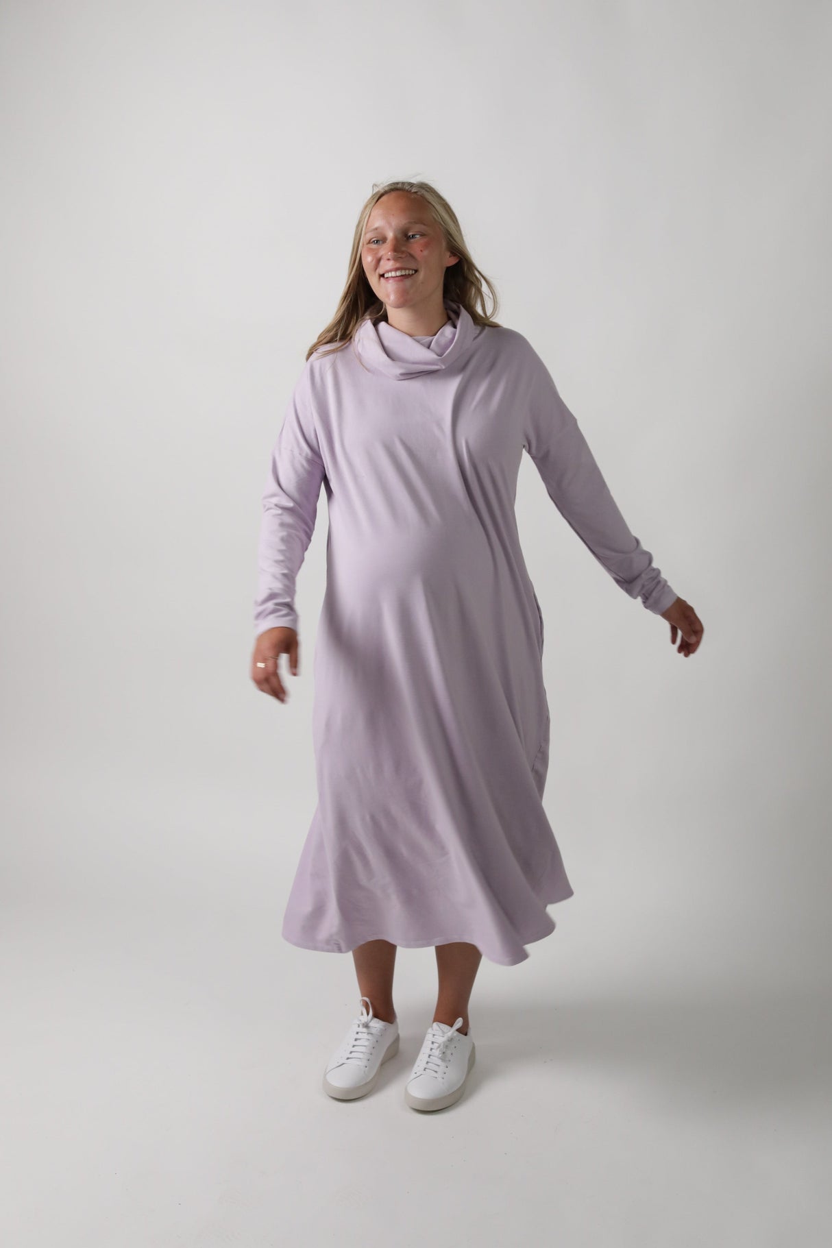 MEREDITH || COWL NECK LONG SLEEVE MATERNITY MIDI DRESS - FINAL SALE