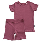 TWO PIECE SHORTIE SET- Mauve Ribbed - HoneyBug 
