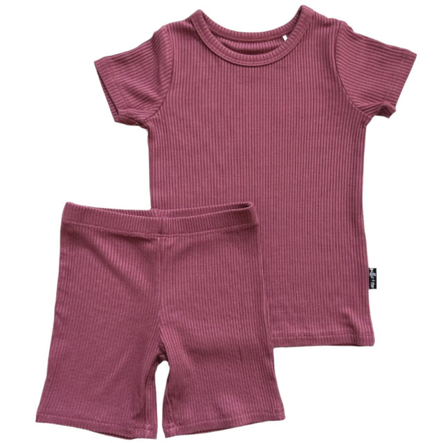 TWO PIECE SHORTIE SET- Mauve Ribbed - HoneyBug 