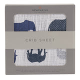 Blue Elephant Cotton Muslin Crib Sheet