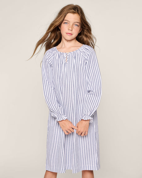 Girl's Twill Delphine Nightgown in Navy French Ticking