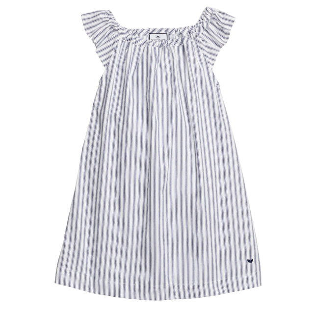 Girl's Twill Isabelle Nightgown in Navy French Ticking - HoneyBug 