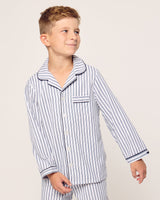 Kid's Twill Pajama Set in Navy French Ticking