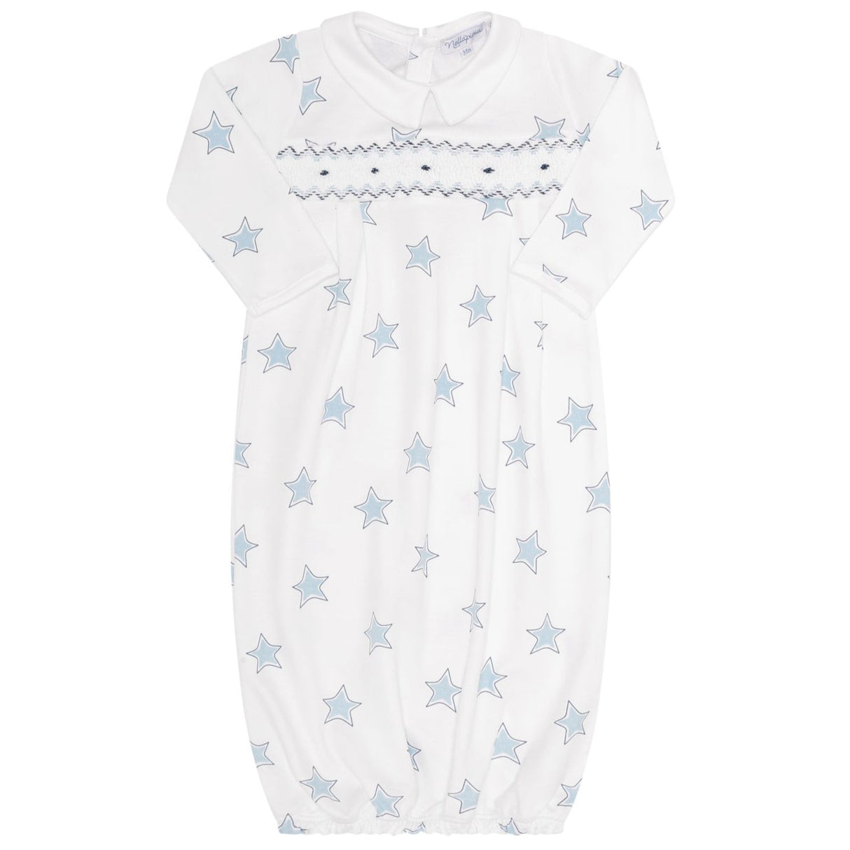 Blue Stars Print Smocked Gown