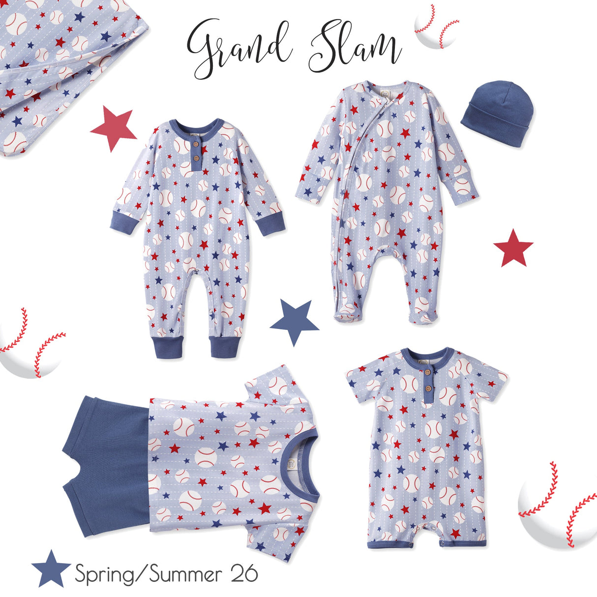 Grand Slam Baseball Bamboo Zipper Romper for Baby