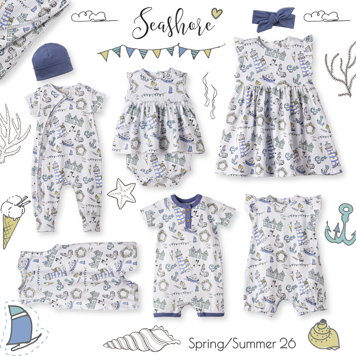 Seashore Skirted Bodysuit – Bamboo Baby Girl One-Piece