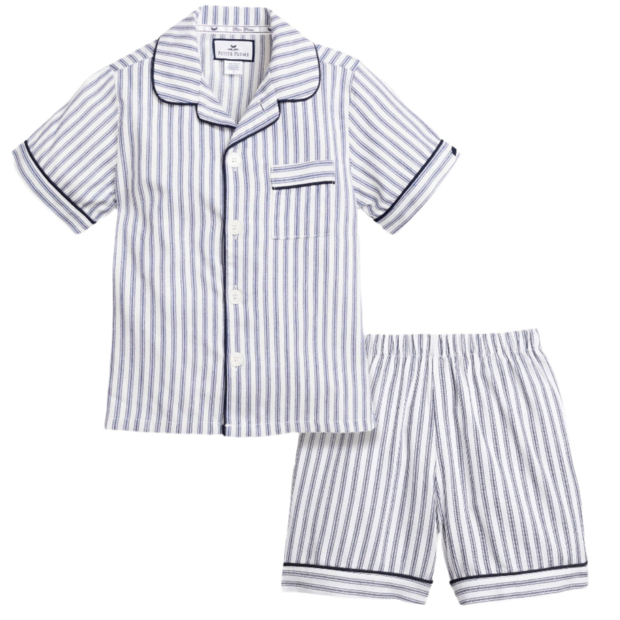 Kid's Twill Pajama Short Set in Navy French Ticking