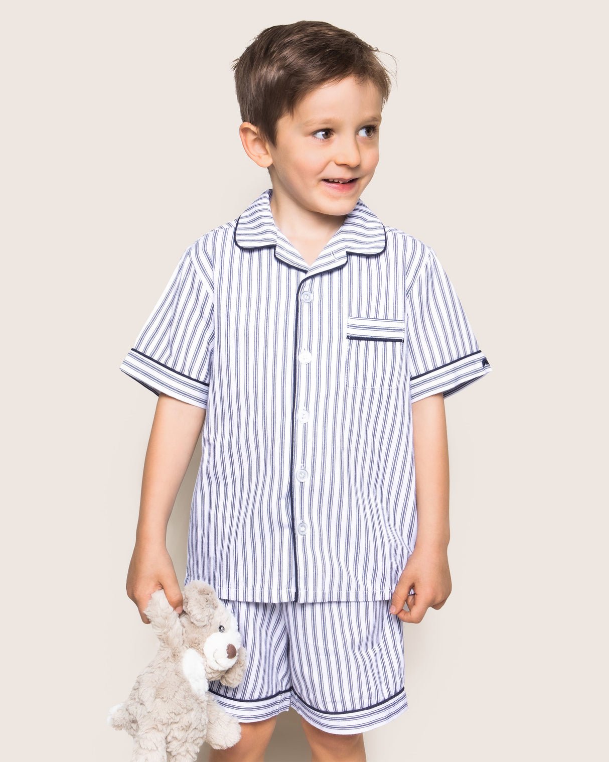 Kid's Twill Pajama Short Set in Navy French Ticking