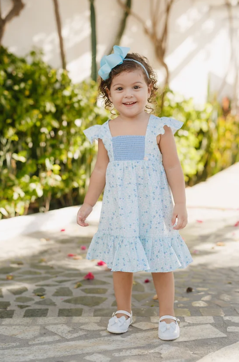 Blue Floral Smocked Dress