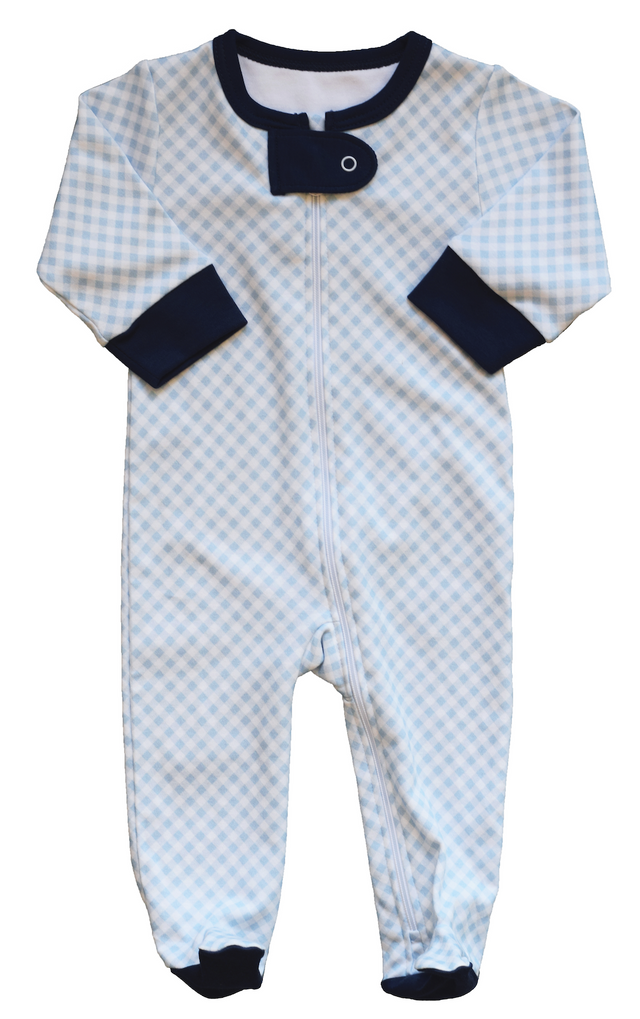 Blue Gingham Footie - HoneyBug 