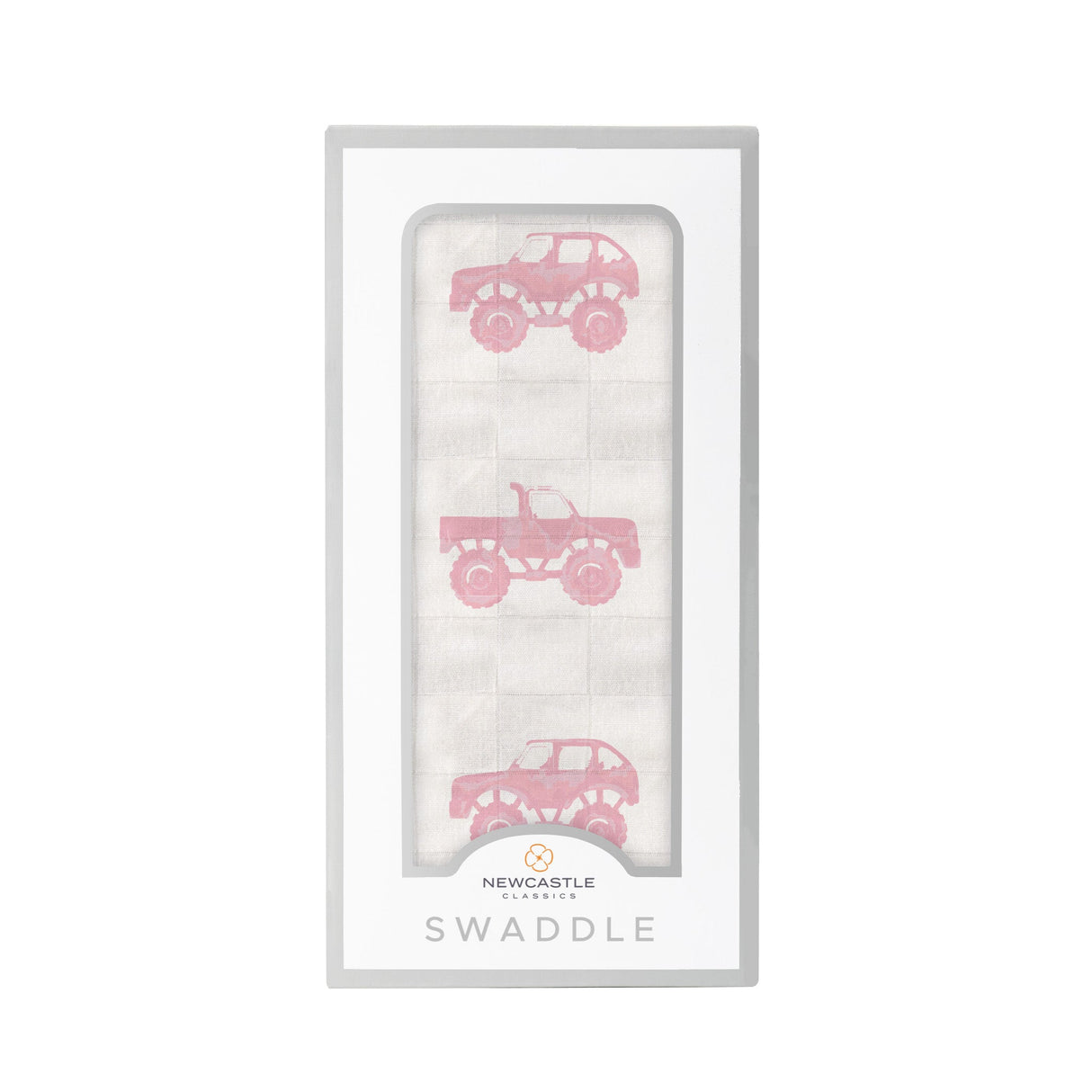 Pink Monster Trucks Bamboo Muslin Swaddle - HoneyBug 