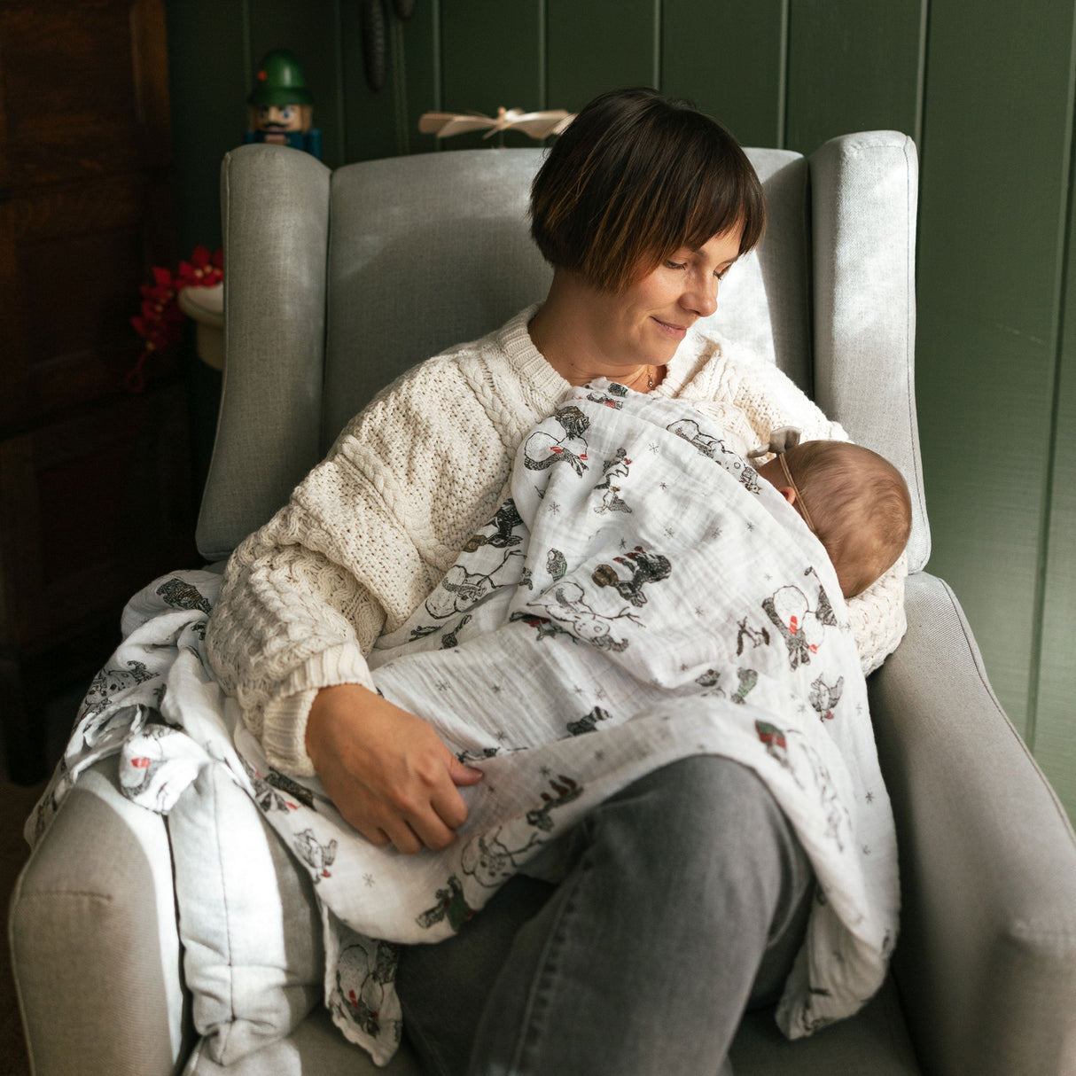 Cotton Muslin Swaddle Blanket - Snow Day