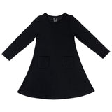 Obsidian Black Bamboo Terry Daywear Girls' Long Sleeve Dress - HoneyBug 