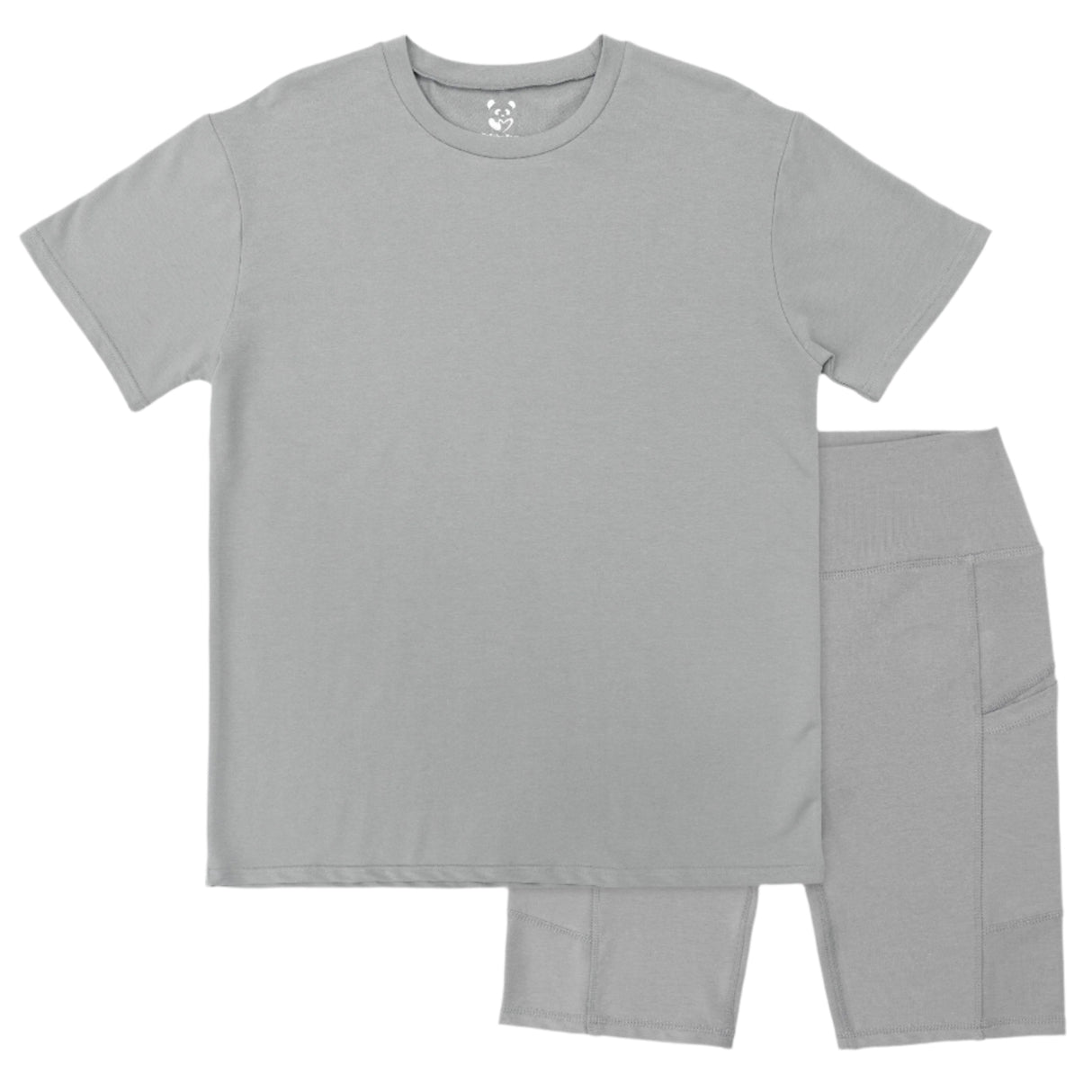 Stormy Grey Bamboo Blend Women's Oversized Tee & Biker Shorts Set - HoneyBug 