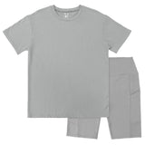 Stormy Grey Bamboo Blend Women's Oversized Tee & Biker Shorts Set - HoneyBug 