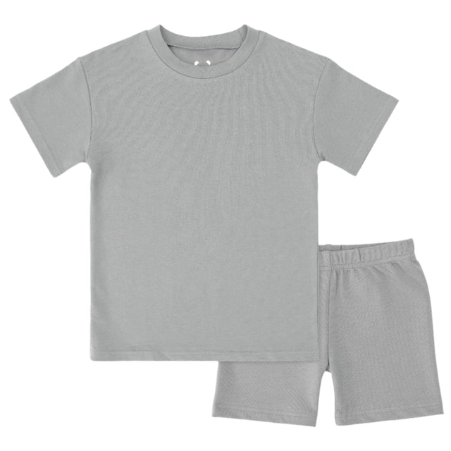 Stormy Grey Bamboo Blend Kid's Oversized Tee & Biker Short Set - HoneyBug 