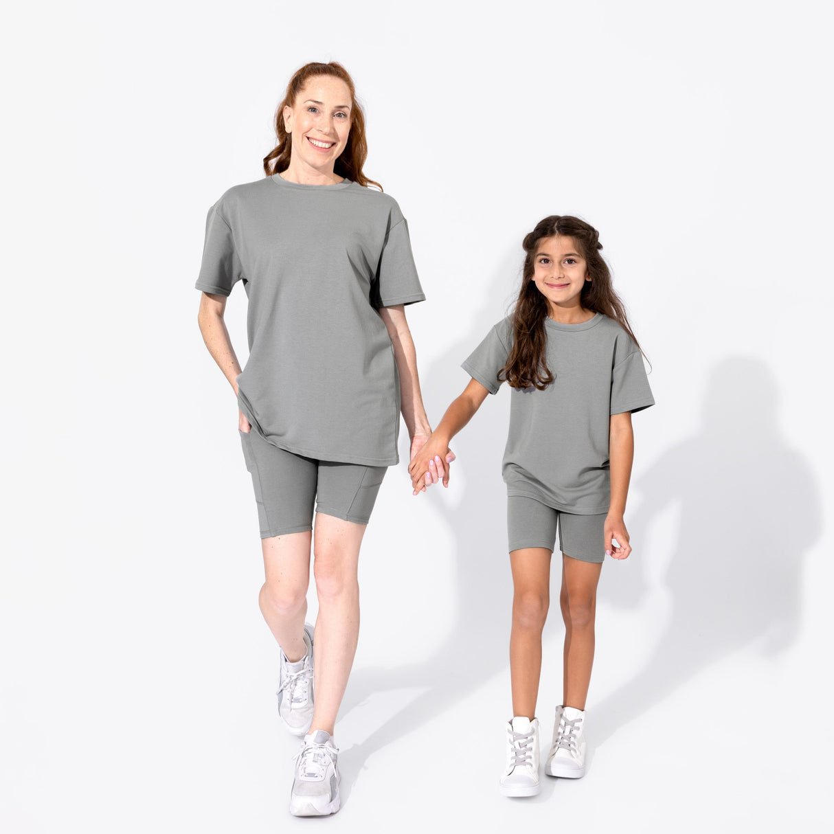 Stormy Grey Bamboo Blend Women's Oversized Tee & Biker Shorts Set - HoneyBug 