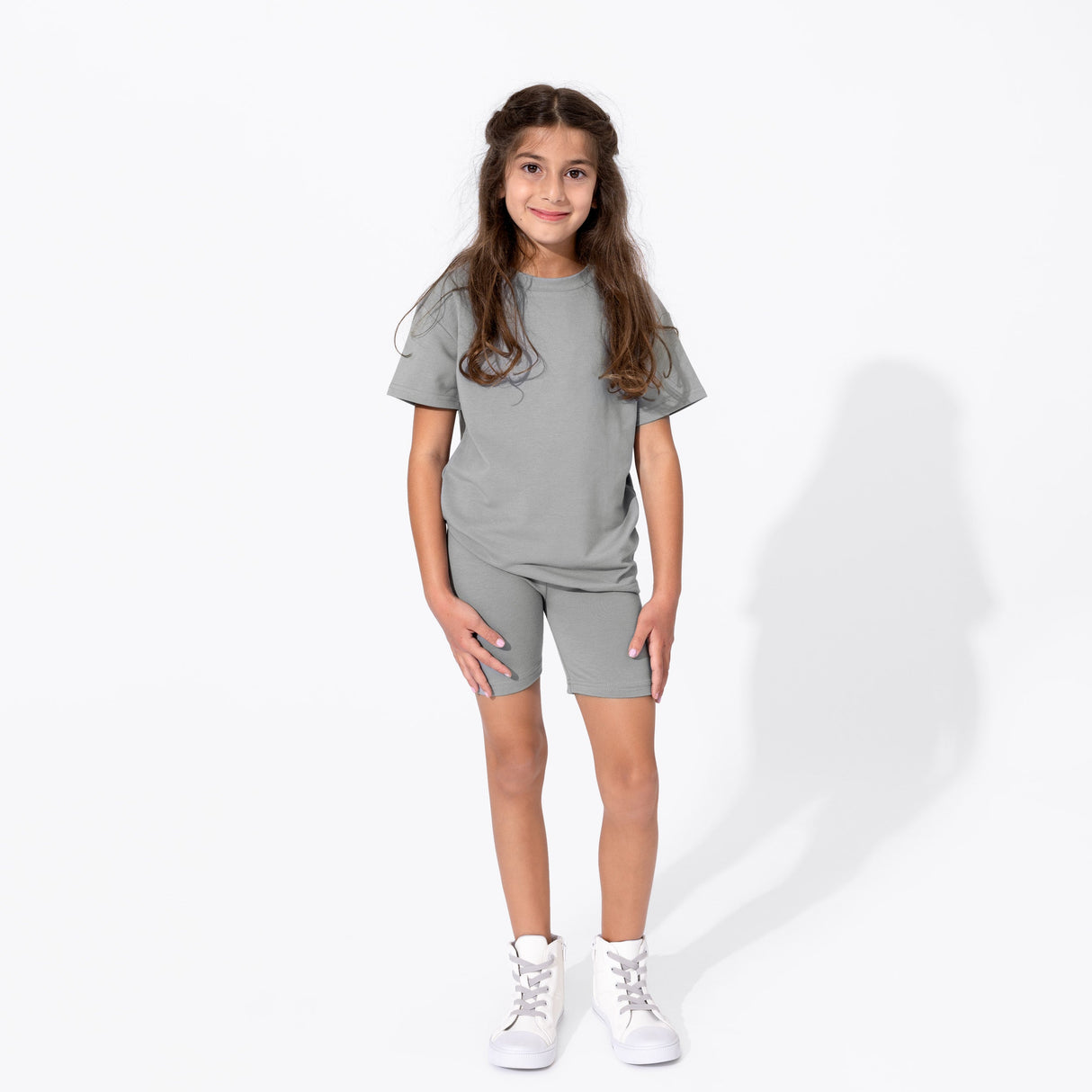 Stormy Grey Bamboo Blend Kid's Oversized Tee & Biker Short Set - HoneyBug 