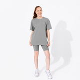 Stormy Grey Bamboo Blend Women's Oversized Tee & Biker Shorts Set - HoneyBug 