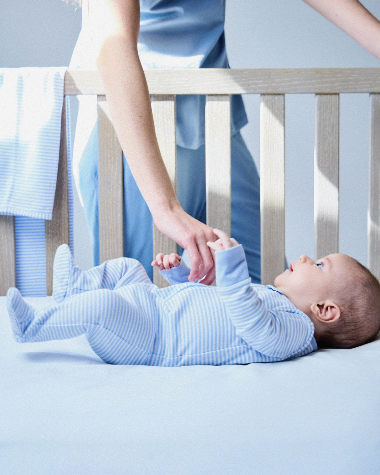 Baby's Pima Romper in Blue Stripes - HoneyBug 