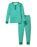 Kid's Pima Snug Fit Pajama Set in Green Stripe