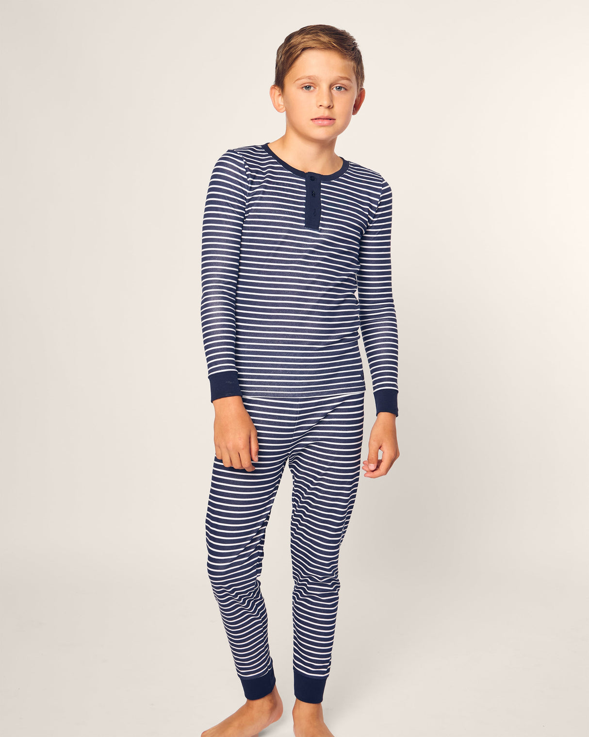 Kid's Pima Snug Fit Pajama Set in Navy Stripe