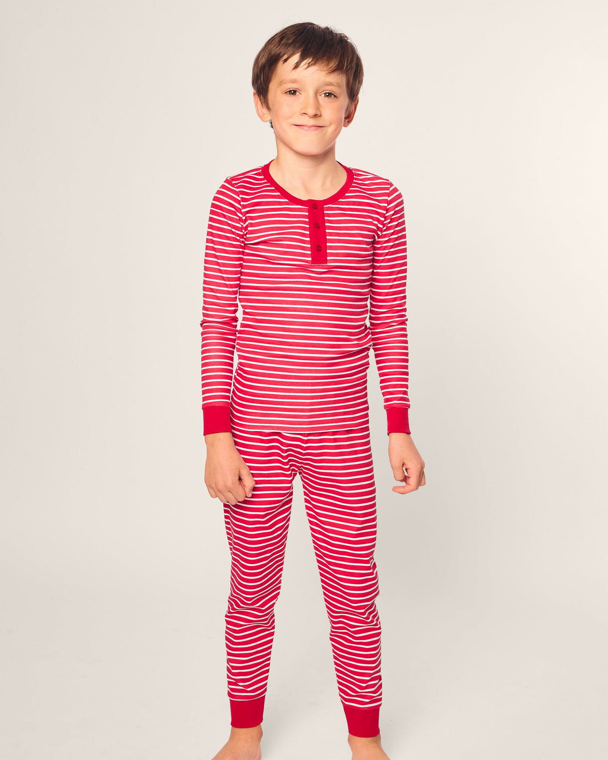 Kid's Pima Snug Fit Pajama Set in Red Stripe