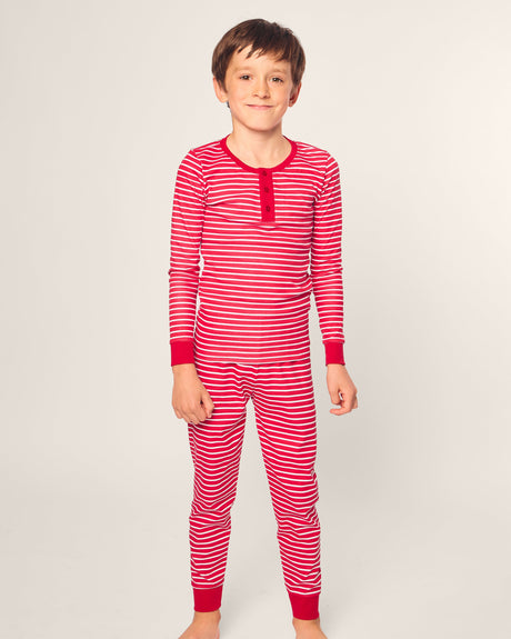 Kid's Pima Snug Fit Pajama Set in Red Stripe