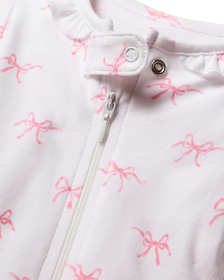 Baby's Pima Ruffle Collar Romper in Blushing Bows