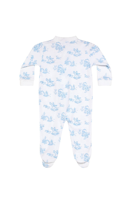 Blue Toile Zipper Footie - HoneyBug 