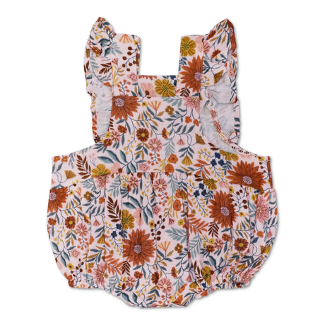 Muslin Flutter Sleeve Romper - Zinnia Bloom - HoneyBug 