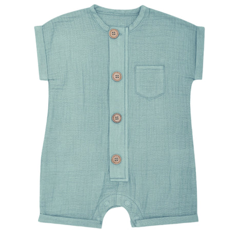 Muslin Short Sleeve Romper - Teal - HoneyBug 