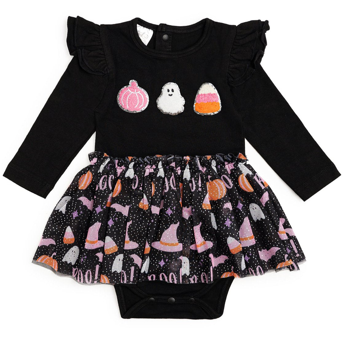 Boo Halloween Long Sleeve Tutu Bodysuit