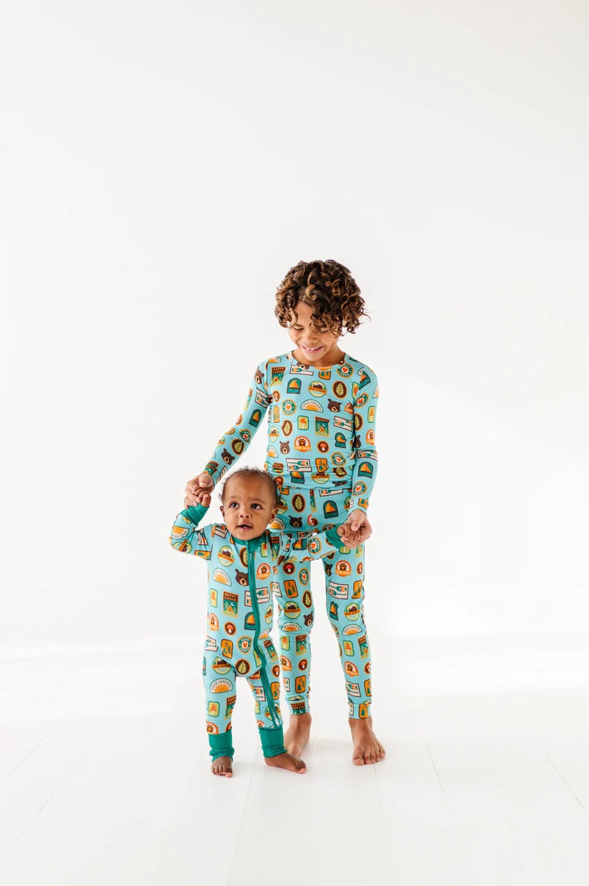 Bamboo One Piece Zip Pajama - Let's Explore Nature Badges - HoneyBug 