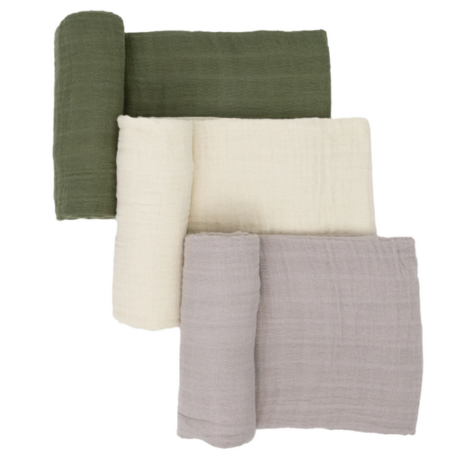 Cotton Muslin Swaddle Blanket 3 Pack - Fern 2 - HoneyBug 