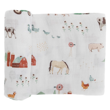 Cotton Muslin Swaddle Blanket - Farmyard - HoneyBug 