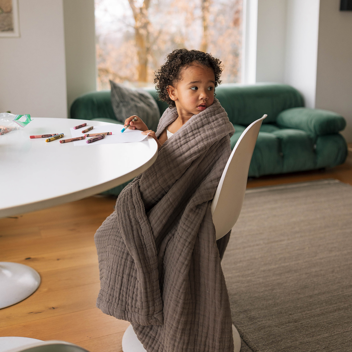 Cotton Muslin Quilted Throw - Mocha - HoneyBug 